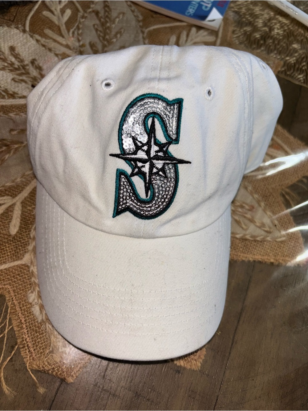 Seattle Mariners 47 Brand Womens Adjustable Cap Hat With Sequins Logo White